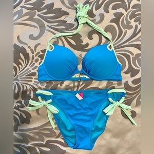 Victoria’s Secret Padded Underwire Bikini 36B and Tie Side Bottoms Sz Med